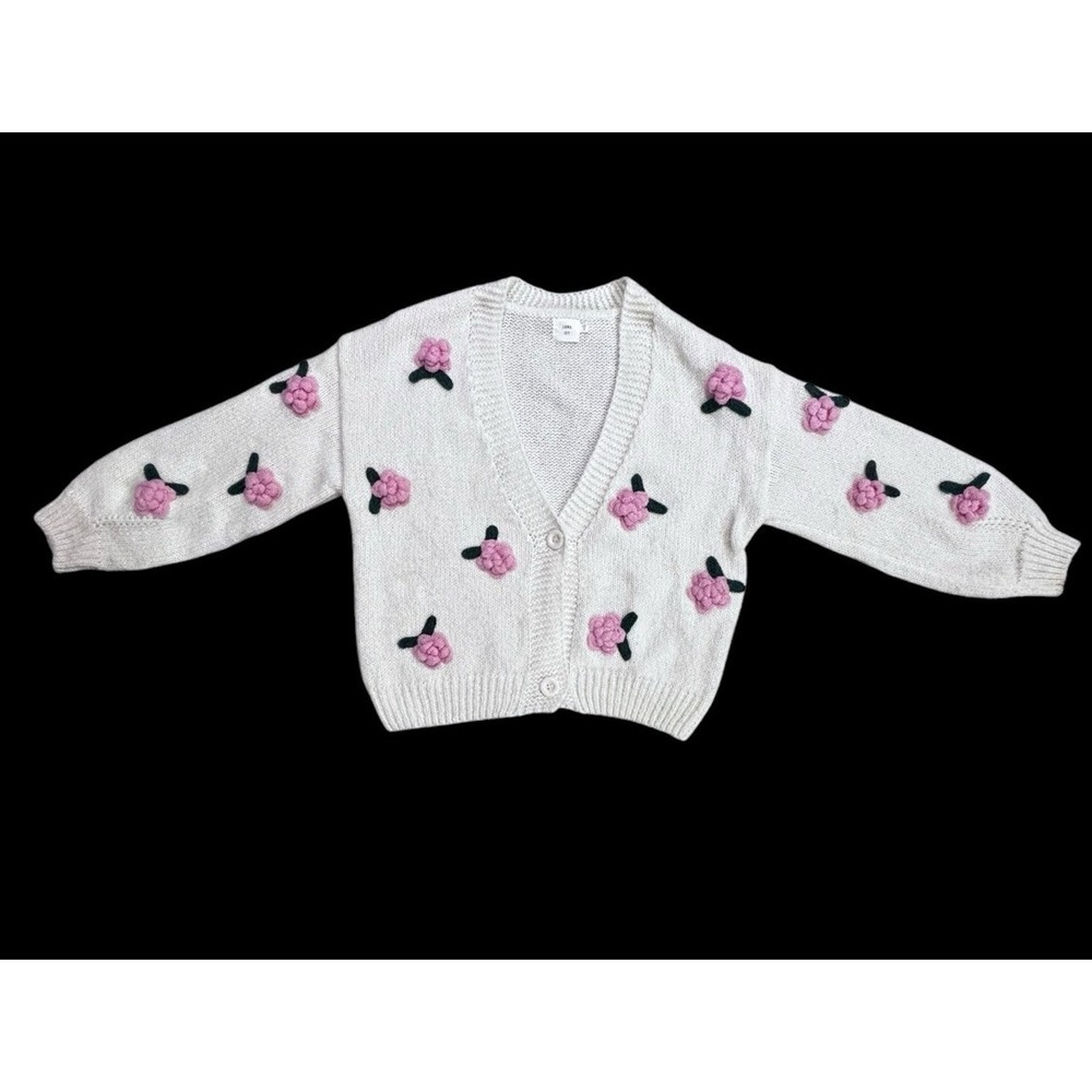 Luna Ivy Sweater‎ Cream With Pink Green Flowers Women's Medium